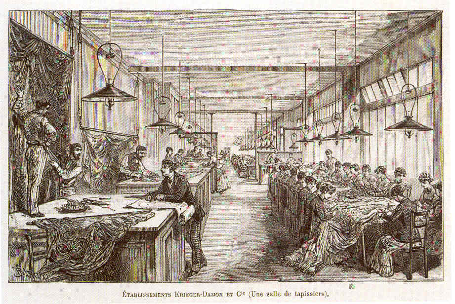 Une salle de tapissiers à la fin du XIXe siècle